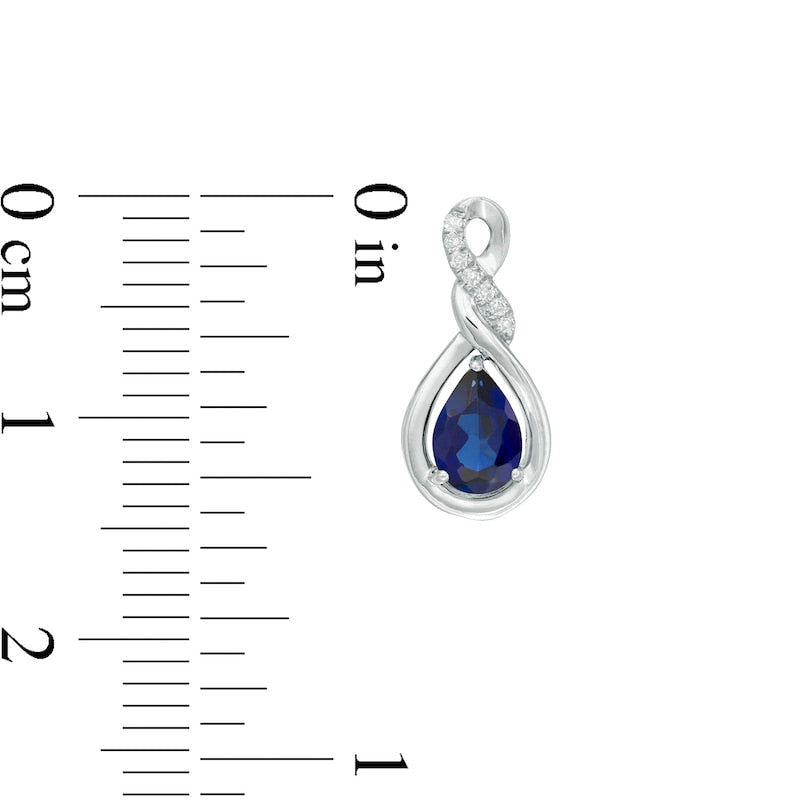 Pear-Shaped Lab-Created Blue Sapphire and 0.05 CT. T.W. Diamond Cascading Teardrop Earrings in 10K White Gold