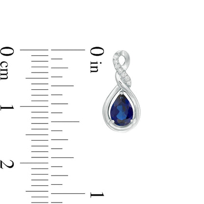 Pear-Shaped Lab-Created Blue Sapphire and 0.05 CT. T.W. Diamond Cascading Teardrop Earrings in 10K White Gold
