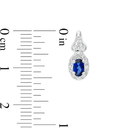 Oval Lab-Created Blue Sapphire and 0.17 CT. T.W. Diamond Frame Drop Earrings in 10K White Gold