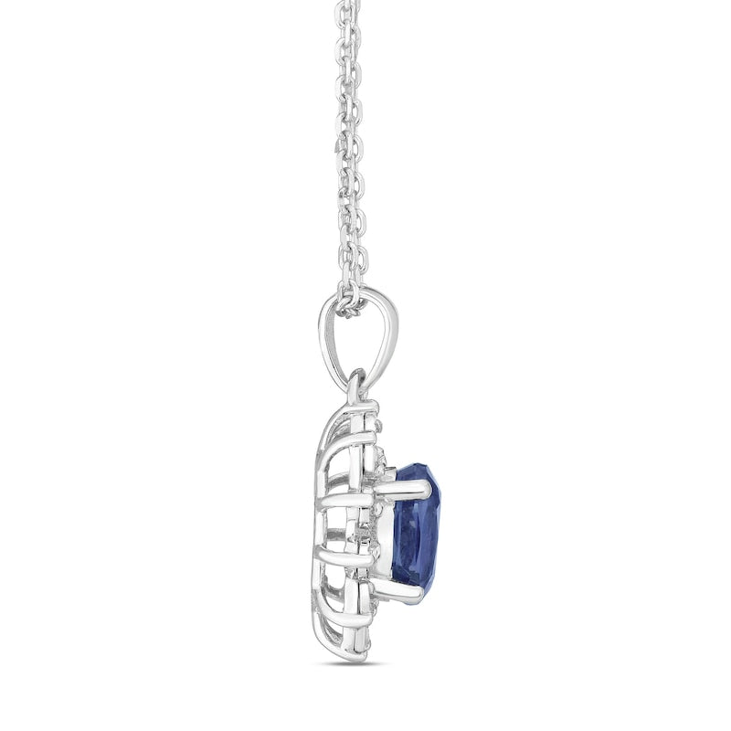 Oval Lab-Created Alexandrite and 0.05 CT. T.W. Diamond Sunburst Frame Pendant in Sterling Silver
