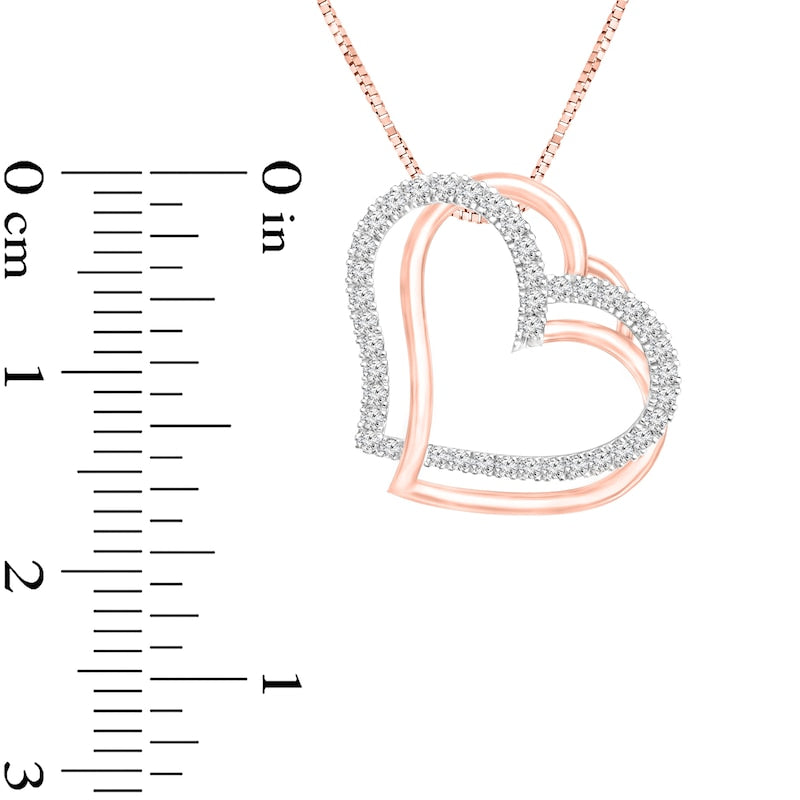 0.25 CT. T.W. Natural Diamond Double Tilted Heart Outline Pendant in 10K Two-Tone Gold
