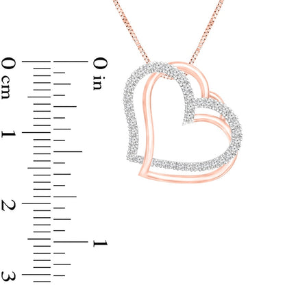 0.25 CT. T.W. Natural Diamond Double Tilted Heart Outline Pendant in 10K Two-Tone Gold