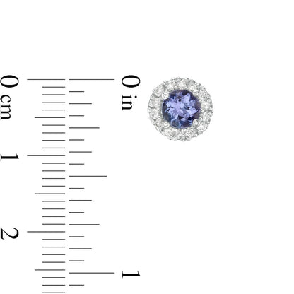 5.0mm Certified Tanzanite and 0.25 CT. T.W. Diamond Frame Stud Earrings in 14K White Gold
