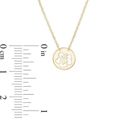 Mini Cut-Out Hibiscus Disc Necklace in 14K Gold