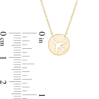 Mini Cut-Out Airplane Disc Necklace in 14K Gold