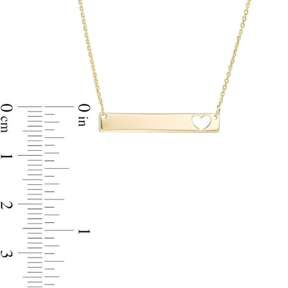 Mini Cut-Out Heart Accent Horizontal Bar Necklace in 14K Gold