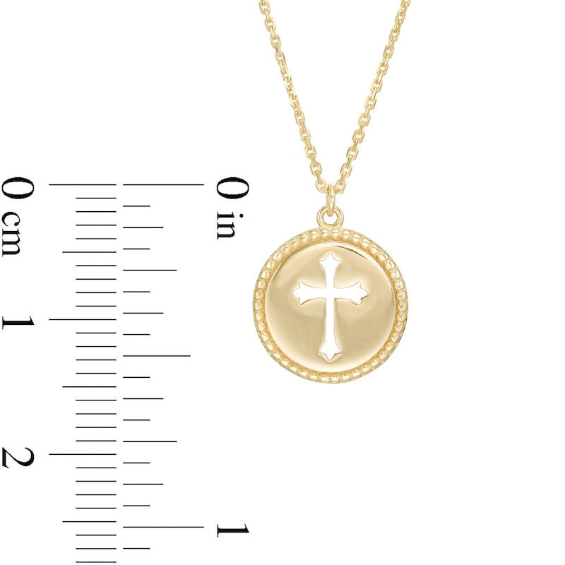 Cut-Out Gothic-Style Cross Bead Frame Medallion Pendant in 14K Gold