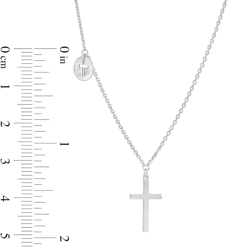 Double Cross with Offset Mini Cut-Out Disc Charm Necklace in 14K White Gold
