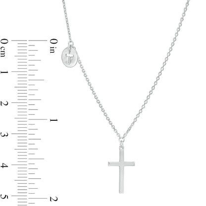 Double Cross with Offset Mini Cut-Out Disc Charm Necklace in 14K White Gold