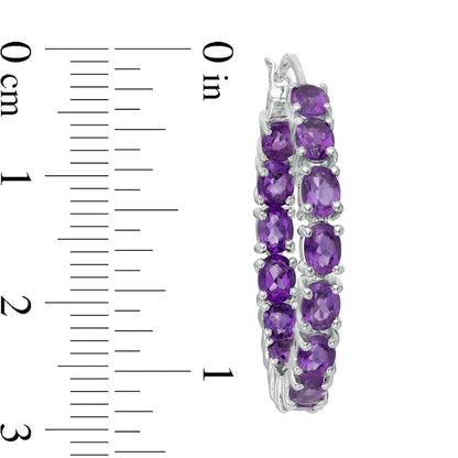 Oval Amethyst Inside-Out Hoop Earrings in Sterling Silver