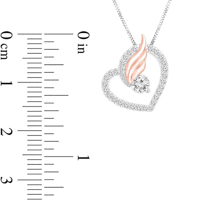 0.38 CT. T.W. Natural Diamond Tilted Heart Outline with Wing Pendant in 10K Two-Tone Gold