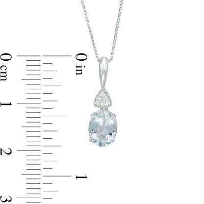 Oval Aquamarine and Triangular Composite Natural Diamond Accent Pendant in 10K White Gold