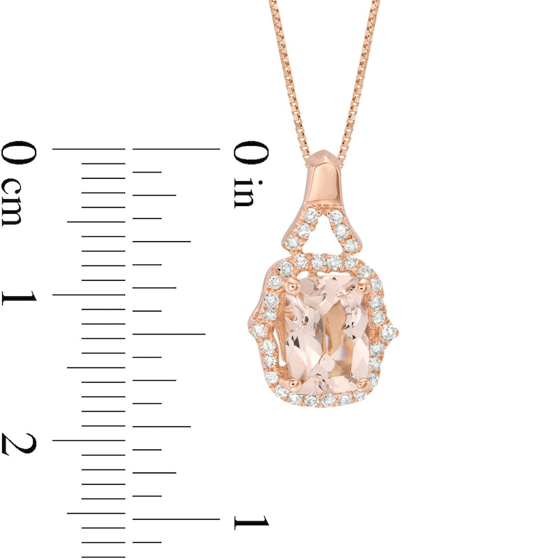 Elongated Cushion-Cut Morganite and 0.17 CT. T.W. Natural Diamond Frame Pendant in 10K Rose Gold