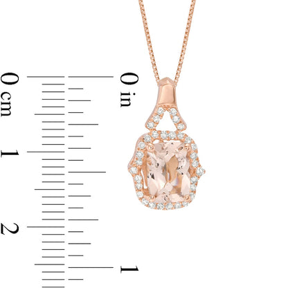 Elongated Cushion-Cut Morganite and 0.17 CT. T.W. Natural Diamond Frame Pendant in 10K Rose Gold