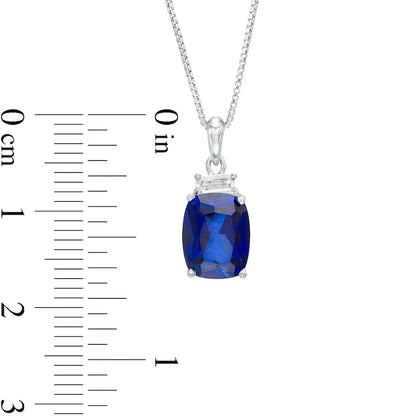Cushion-Cut Lab-Created Blue and White Sapphire Pendant in Sterling Silver
