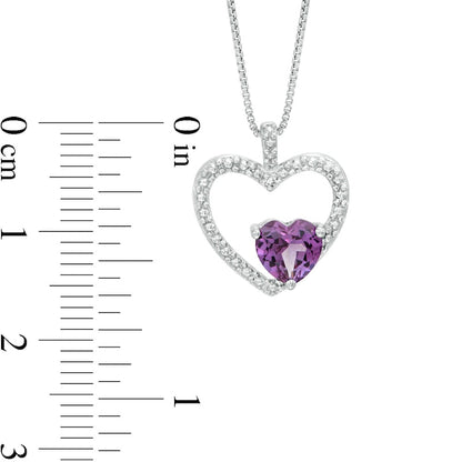 6.0mm Heart-Shaped Lab-Created Alexandrite and Diamond Accent Beaded Heart Pendant in Sterling Silver