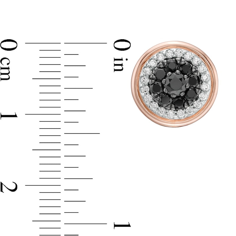 0.75 CT. T.W. Enhanced Black and White Diamond Double Frame Stud Earrings in 10K Rose Gold