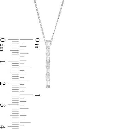 0.25 CT. T.W. Baguette and Round Natural Diamond Vertical Bar Pendant in 10K White Gold