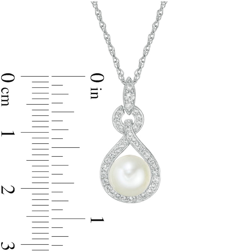 7.5-8.0mm Cultured Freshwater Pearl and Lab-Created White Sapphire Doorknocker Pendant in Sterling Silver