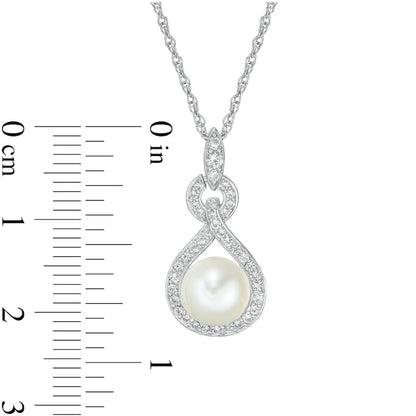7.5-8.0mm Cultured Freshwater Pearl and Lab-Created White Sapphire Doorknocker Pendant in Sterling Silver