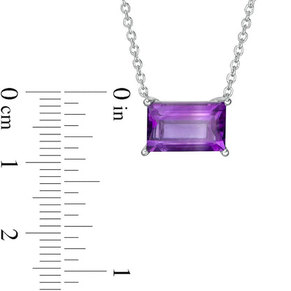 Baguette-Cut Amethyst Solitaire Necklace in Sterling Silver - 16.5