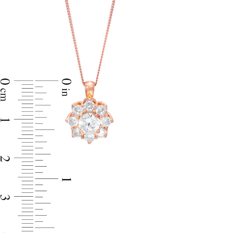 1.5 CT. T.W. Certified Natural Diamond Scallop Frame Flower Pendant in 14K Rose Gold (I/I2)