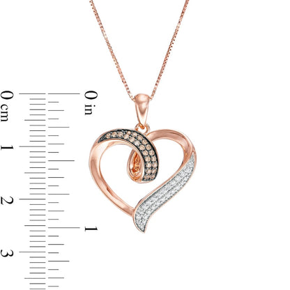 0.2 CT. T.W. Champagne and White Natural Diamond Heart Loop Pendant in 10K Rose Gold