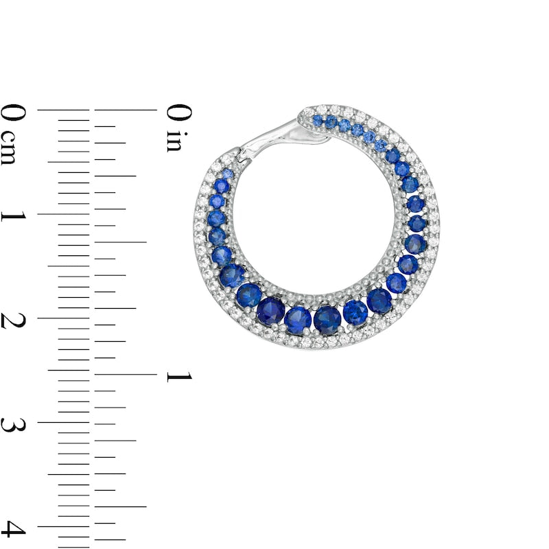 Lab-Created Blue and White Sapphire Graduated Double Row Curved Hoop Earrings in Sterling Silver