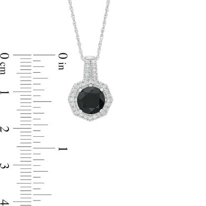 8.0mm Black and Lab-Created White Sapphire Octagonal Frame Pendant in Sterling Silver