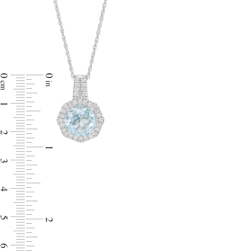 8.0mm Sky Blue Topaz and Lab-Created White Sapphire Octagonal Frame Pendant in Sterling Silver