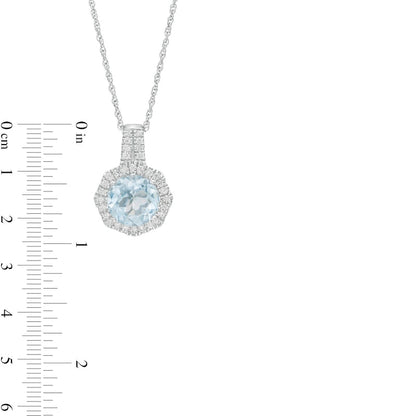 8.0mm Sky Blue Topaz and Lab-Created White Sapphire Octagonal Frame Pendant in Sterling Silver