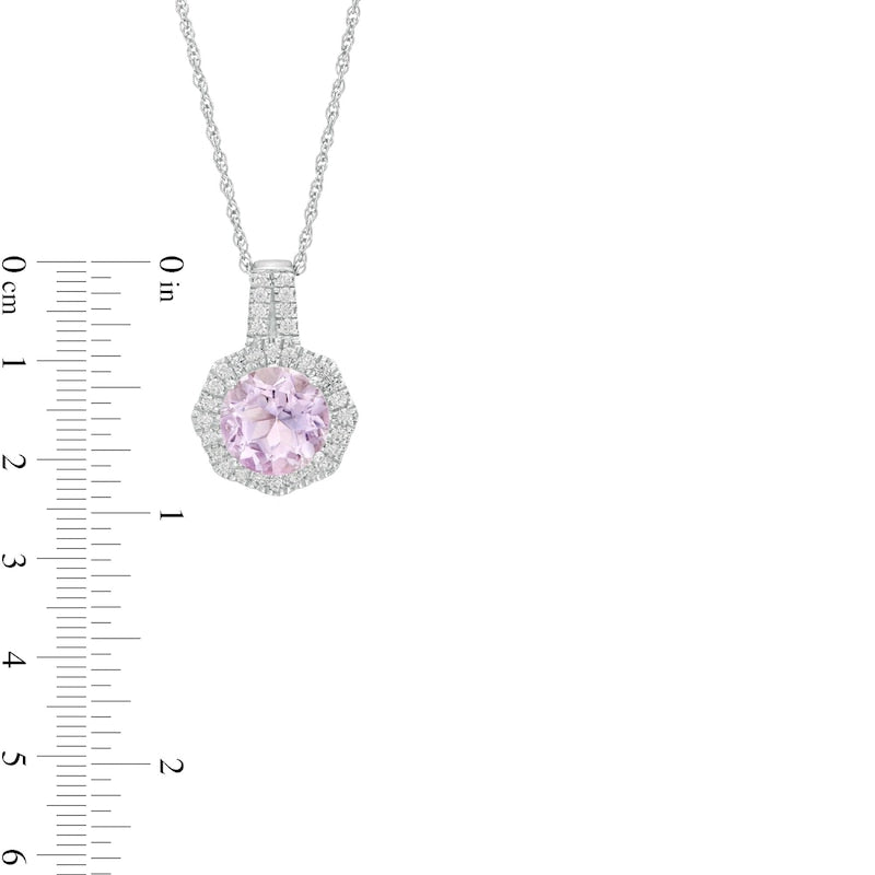 8.0mm Rose de France Amethyst and Lab-Created White Sapphire Octagonal Frame Pendant in Sterling Silver