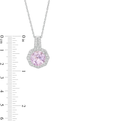 8.0mm Rose de France Amethyst and Lab-Created White Sapphire Octagonal Frame Pendant in Sterling Silver