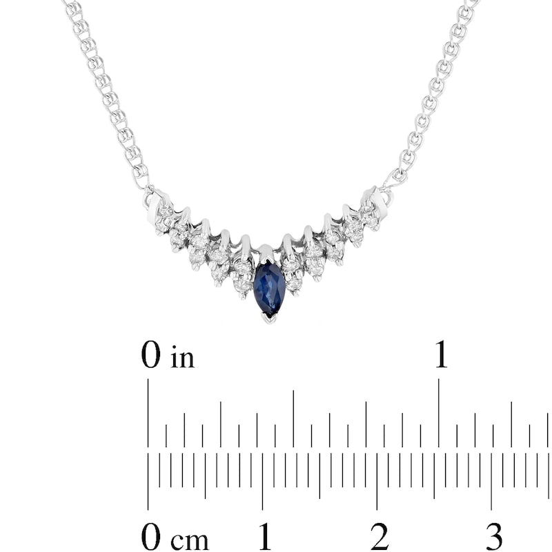 Marquise Blue Sapphire and 0.25 CT. T.W. Natural Diamond Chevron Necklace in 14K White Gold - 16.75