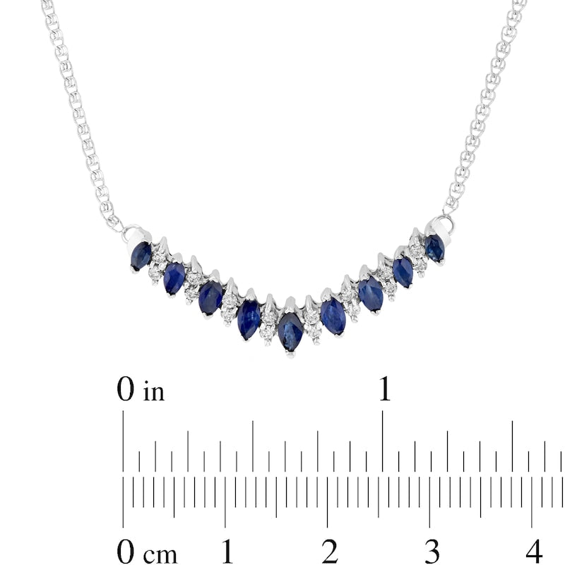 Marquise Blue Sapphire and 0.25 CT. T.W. Natural Diamond Chevron Necklace in 14K White Gold - 17.5