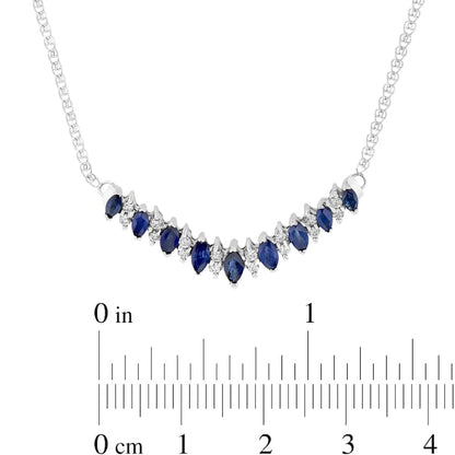 Marquise Blue Sapphire and 0.25 CT. T.W. Natural Diamond Chevron Necklace in 14K White Gold - 17.5