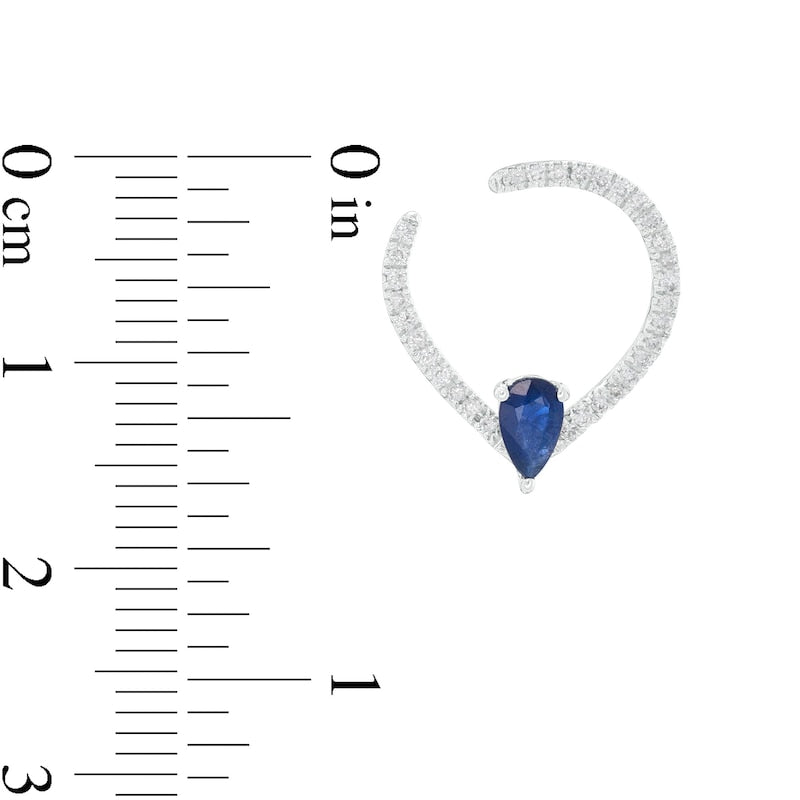 Pear-Shaped Blue Sapphire and 0.2 CT. T.W. Diamond Open Teardrop Earrings in 14K White Gold