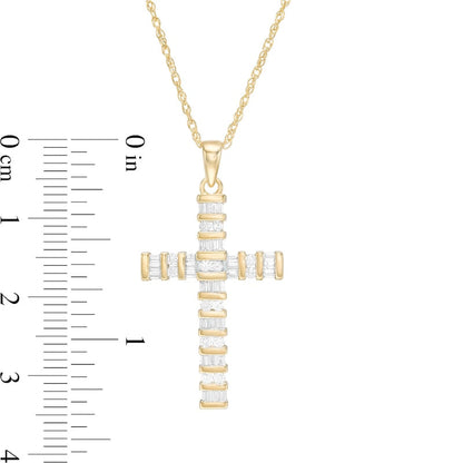0.5 CT. T.W. Baguette and Round Natural Diamond Cross Pendant in 14K Gold