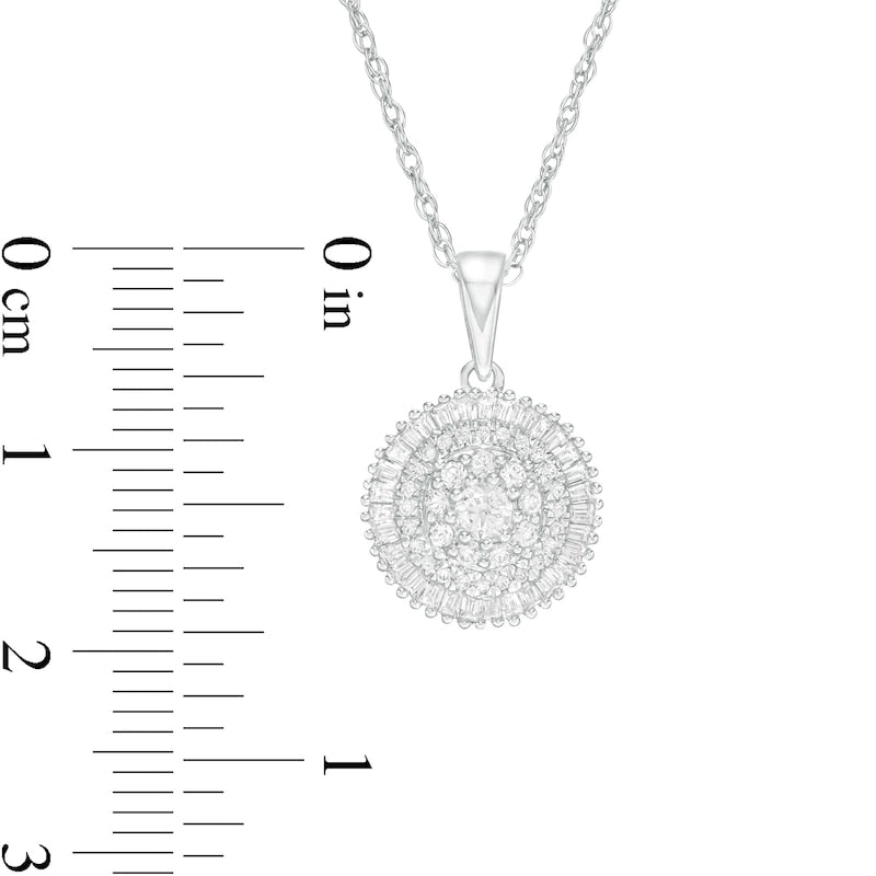 0.5 CT. T.W. Baguette and Round Natural Diamond Triple Frame Circle Pendant in 10K White Gold