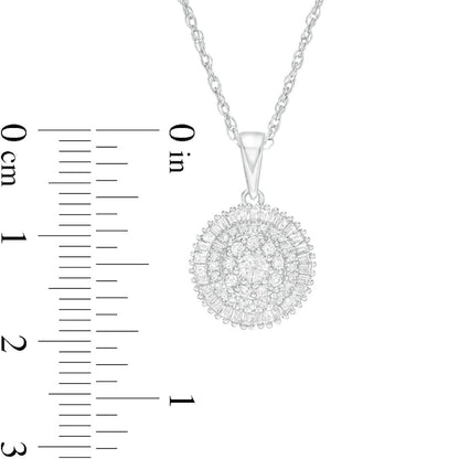 0.5 CT. T.W. Baguette and Round Natural Diamond Triple Frame Circle Pendant in 10K White Gold
