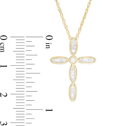 0.2 CT. T.W. Baguette Natural Diamond Cross Pendant in 14K Gold