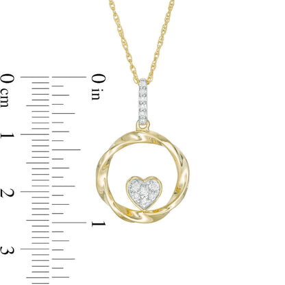 0.13 CT. T.W. Composite Natural Diamond Heart-Shaped Twist Circle Pendant in 10K Yellow Gold
