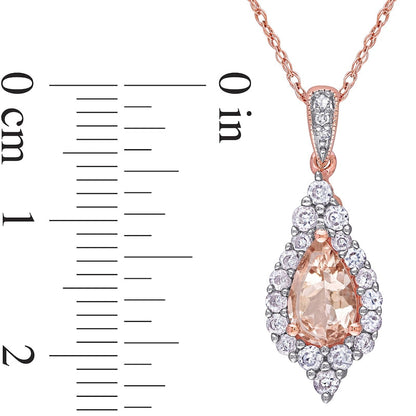 Pear-Shaped Morganite, White Sapphire and Natural Diamond Accent Frame Pendant in 10K Rose Gold - 17