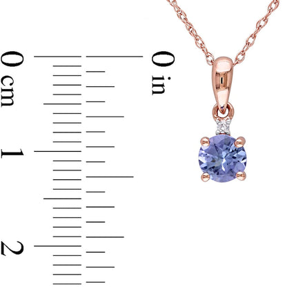 5.0mm Tanzanite and Natural Diamond Accent Pendant in 10K Rose Gold - 17