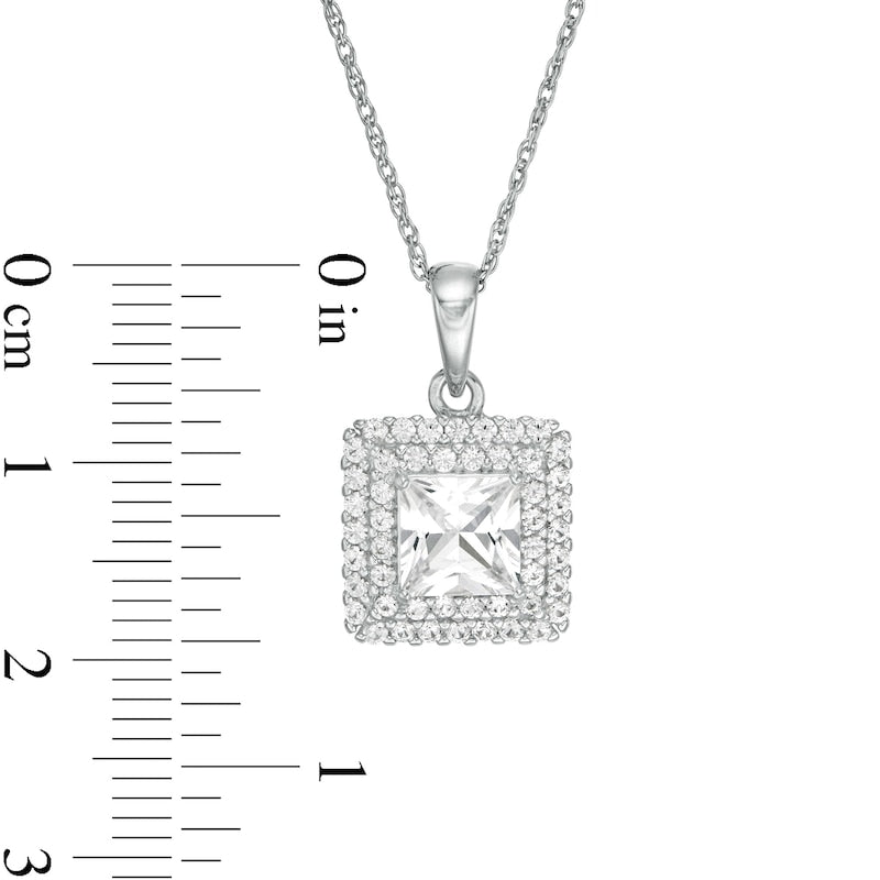 6.0mm Princess-Cut Lab-Created White Sapphire Double Frame Pendant in Sterling Silver