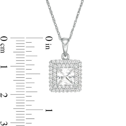 6.0mm Princess-Cut Lab-Created White Sapphire Double Frame Pendant in Sterling Silver