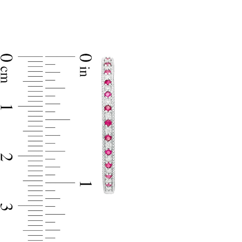Alternating Ruby and 0.38 CT. T.W. Diamond Inside-Out Hoop Earrings in 10K White Gold