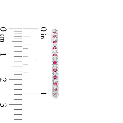Alternating Ruby and 0.38 CT. T.W. Diamond Inside-Out Hoop Earrings in 10K White Gold