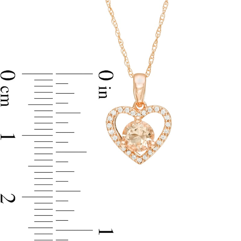 5.0mm Morganite and 0.07 CT. T.W. Natural Diamond Heart Pendant in 10K Rose Gold