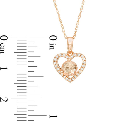 5.0mm Morganite and 0.07 CT. T.W. Natural Diamond Heart Pendant in 10K Rose Gold
